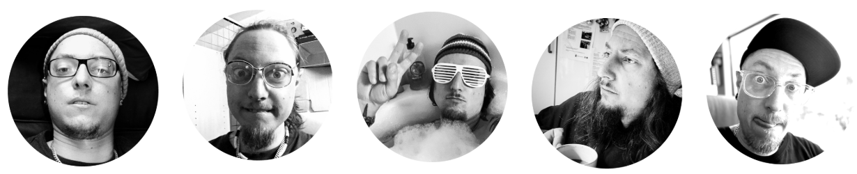 Fem bilder på Jeppe från flera olika år.